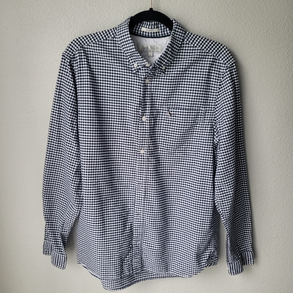 Jack Wills Great Britain Gingham Checkered Button Down Size Medium Black/White